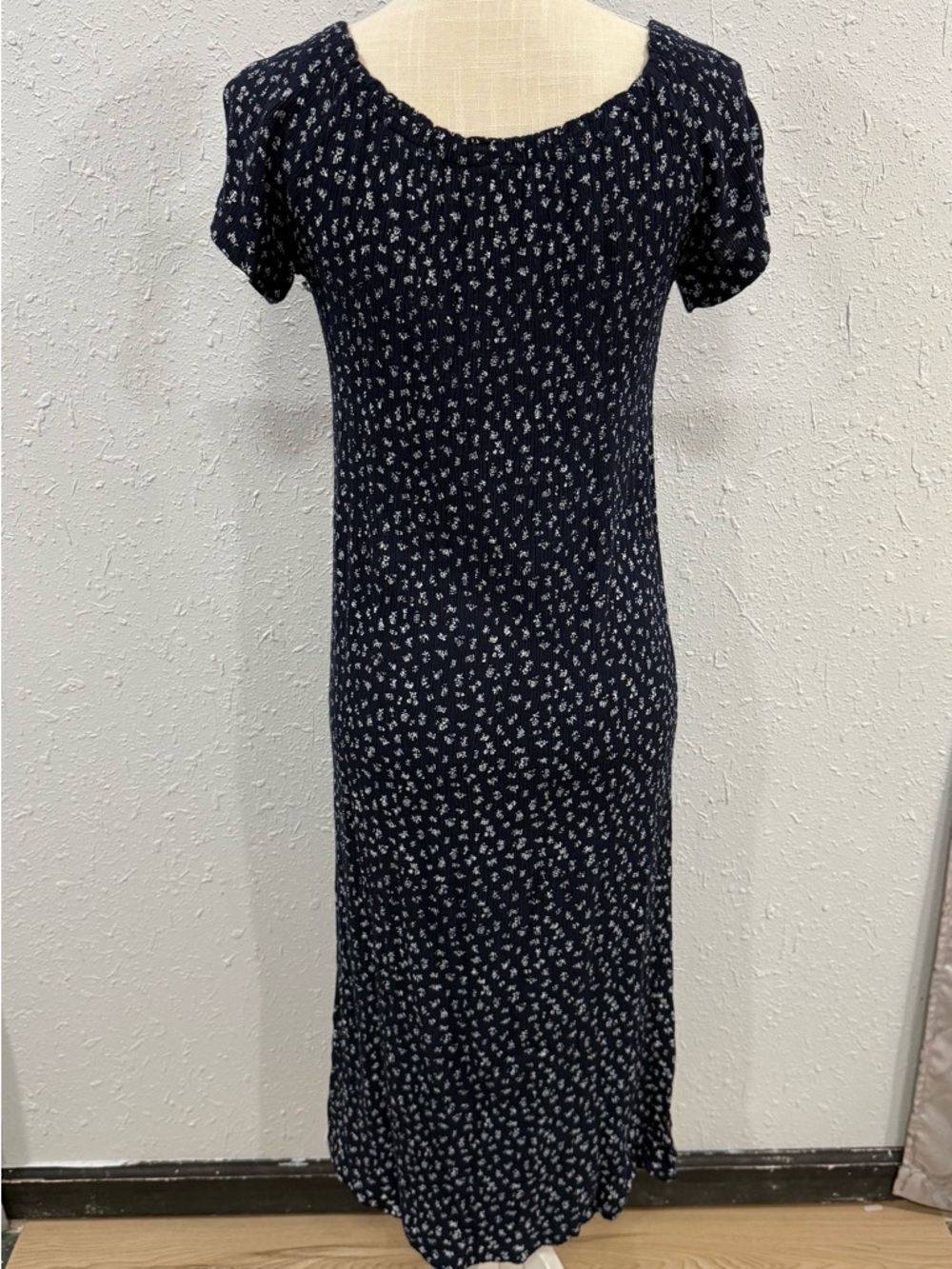 Vintage Navy Floral Short-Sleeve Dress Size XS - Picture 5 of 9